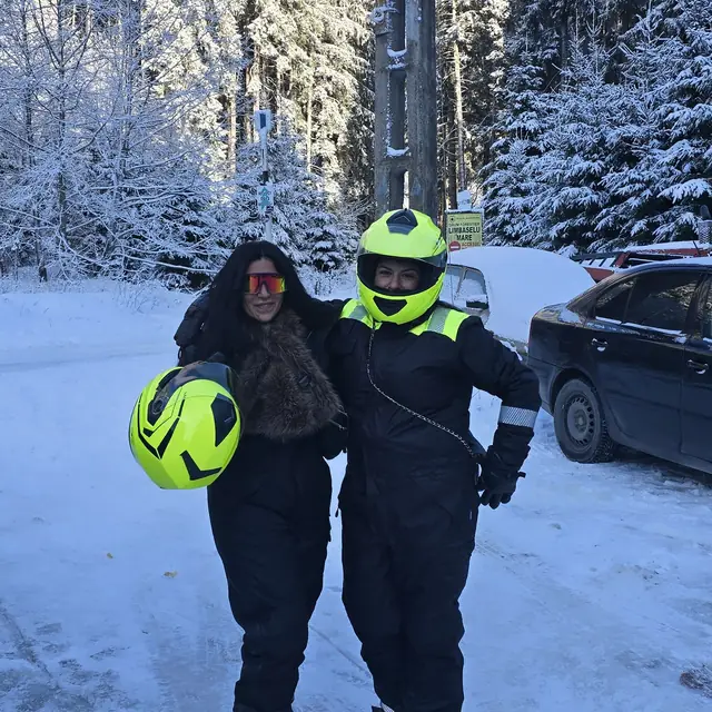 Snowmobile ride through snowy Carpathian forests near Azuga — 6